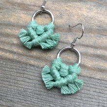 Load image into Gallery viewer, Micro Fringe Round Earrings - Eucalyptus Green &amp; Silver
