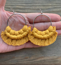 Load image into Gallery viewer, Large Macrame Earrings - Golden Yellow &amp; Bronze
