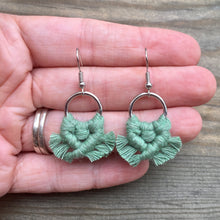 Load image into Gallery viewer, Micro Fringe Round Earrings - Eucalyptus Green &amp; Silver

