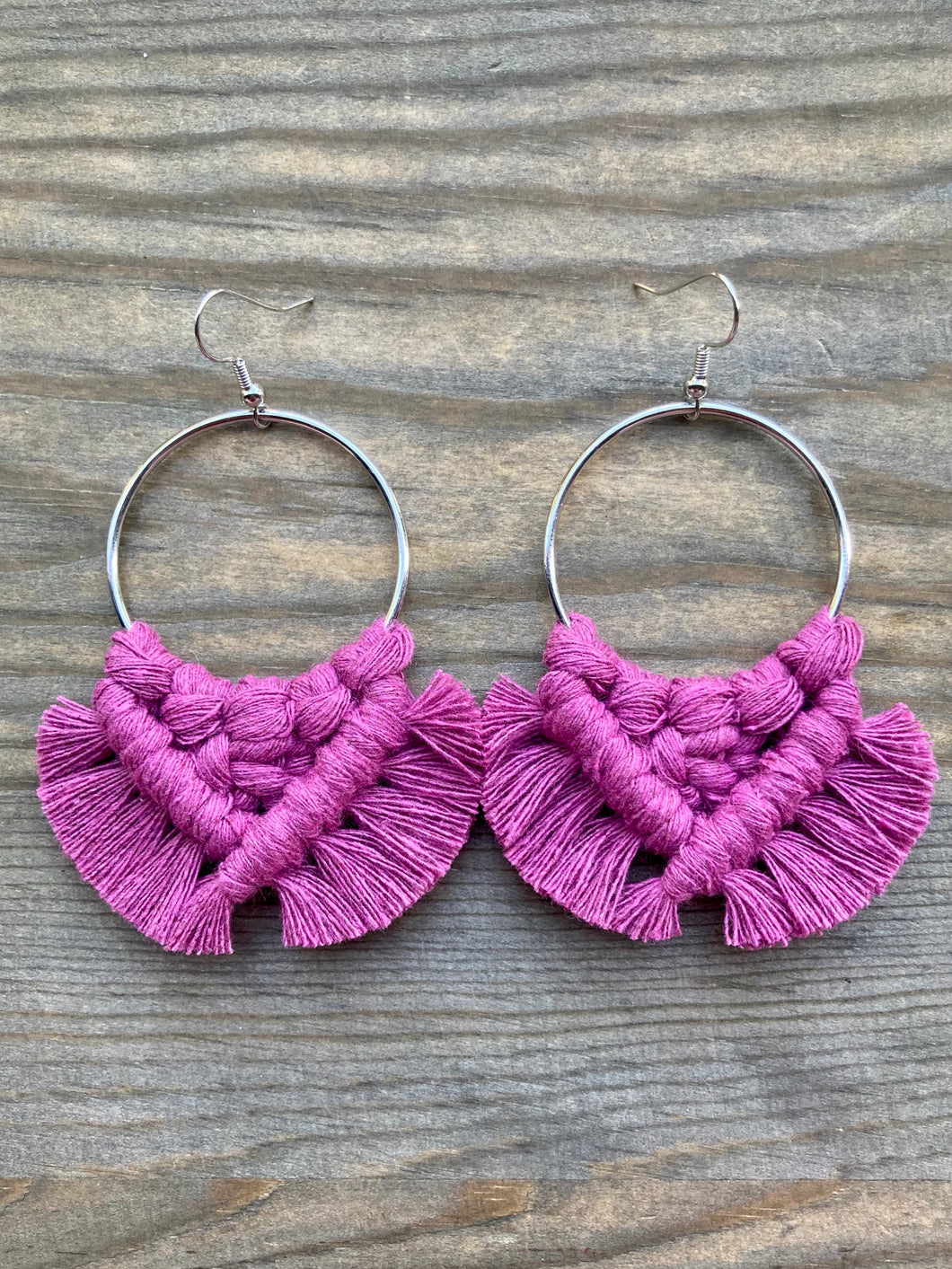 Large Square Knot Earrings - Berry Pink & Silver