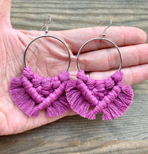 Load image into Gallery viewer, Large Square Knot Earrings - Berry Pink &amp; Silver

