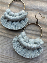 Load image into Gallery viewer, Small Round Fringe Earrings - Sage &amp; Bronze
