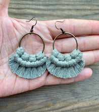 Load image into Gallery viewer, Small Round Fringe Earrings - Sage &amp; Bronze
