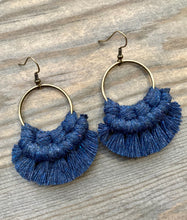 Load image into Gallery viewer, Small Round Fringe Earrings - Navy &amp; Bronze
