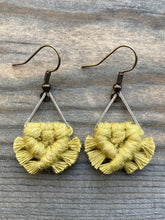 Load image into Gallery viewer, Micro Triangle Fringe Earrings - Kiwi Green &amp; Bronze

