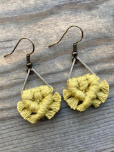 Load image into Gallery viewer, Micro Triangle Fringe Earrings - Kiwi Green &amp; Bronze
