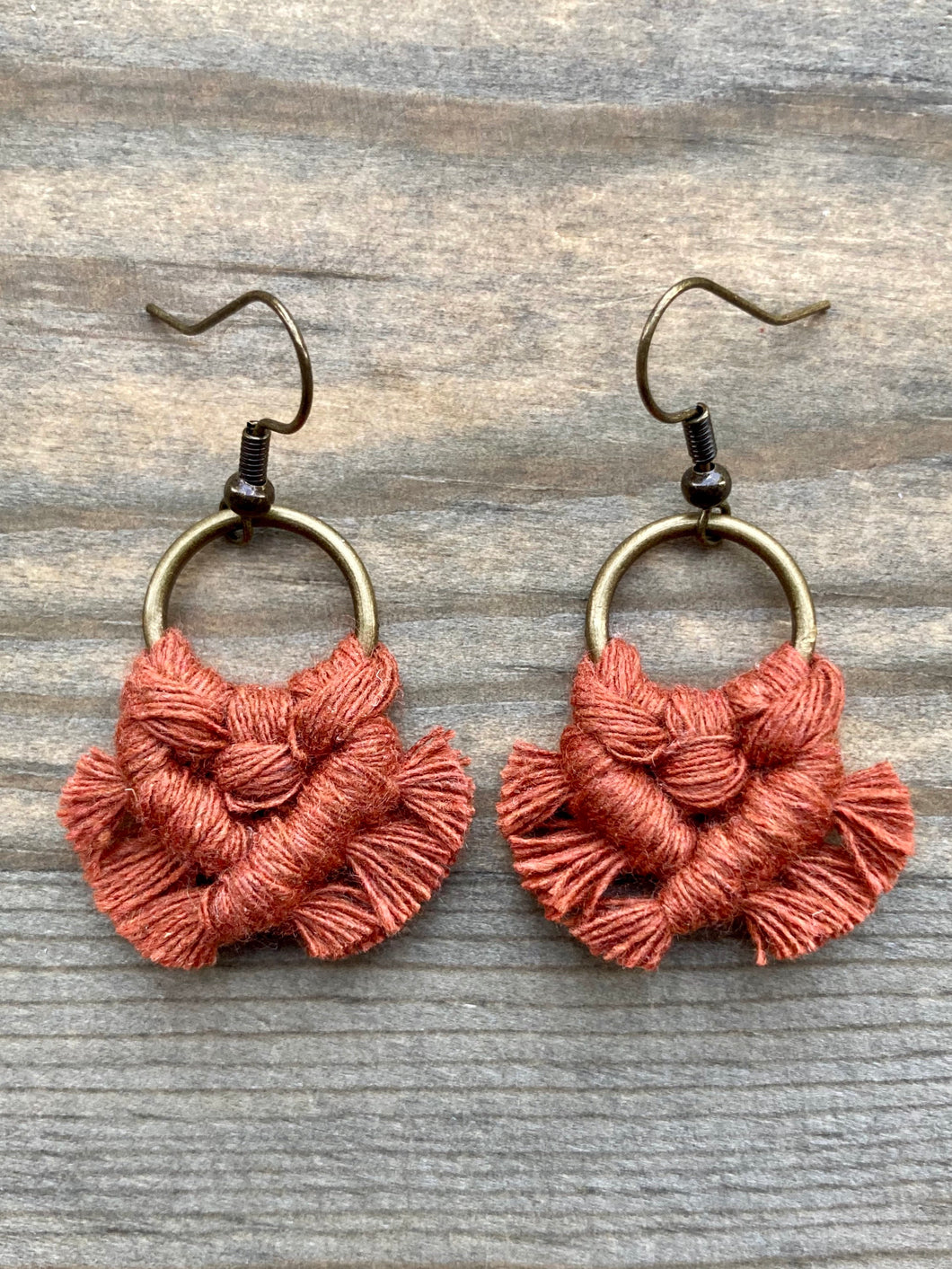 Micro Fringe Round Earrings - Burnt Orange & Bronze