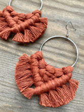 Load image into Gallery viewer, Large Square Knot Fringe Earrings - Burnt Orange &amp; Silver
