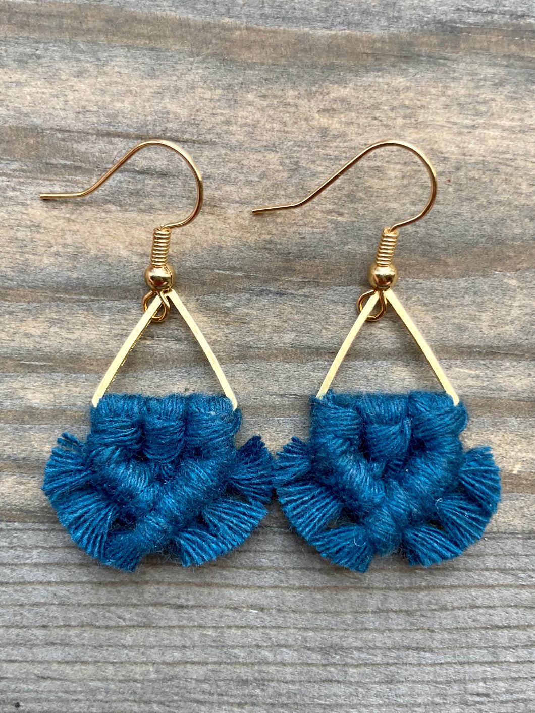 Micro Fringe Triangle Earrings - Blue & Gold