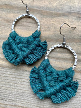 Load image into Gallery viewer, Small Square Knot Earrings - Forest Green &amp; Silver
