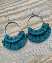 Load image into Gallery viewer, Large Fringe Earrings - Forest Green &amp; Silver
