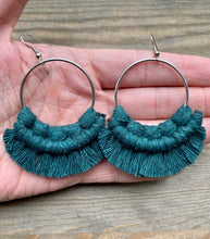 Load image into Gallery viewer, Large Fringe Earrings - Forest Green &amp; Silver
