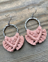 Load image into Gallery viewer, Small Square Knot Earrings - Dusty Blush Pink &amp; Silver
