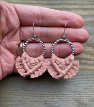 Load image into Gallery viewer, Small Square Knot Earrings - Dusty Blush Pink &amp; Silver
