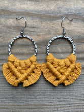Load image into Gallery viewer, Small Square Knot Fringe Earrings - Mustard &amp; Silver
