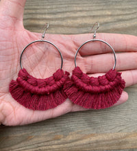 Load image into Gallery viewer, Large Fringe Earrings - Burgundy
