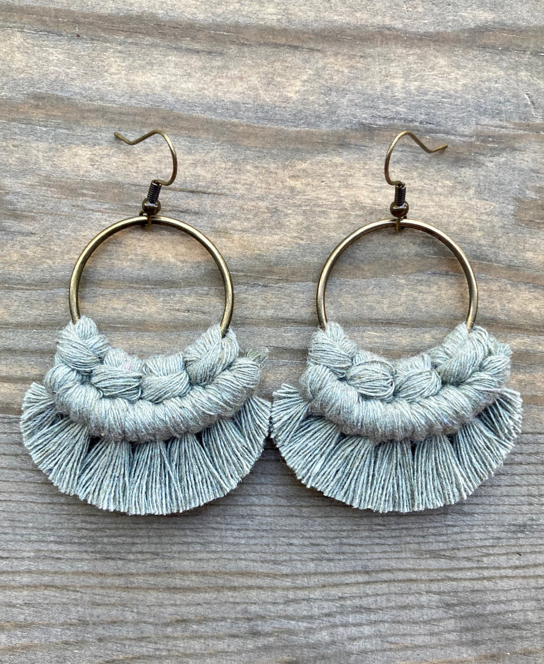 Small Round Fringe Earrings - Sage & Bronze