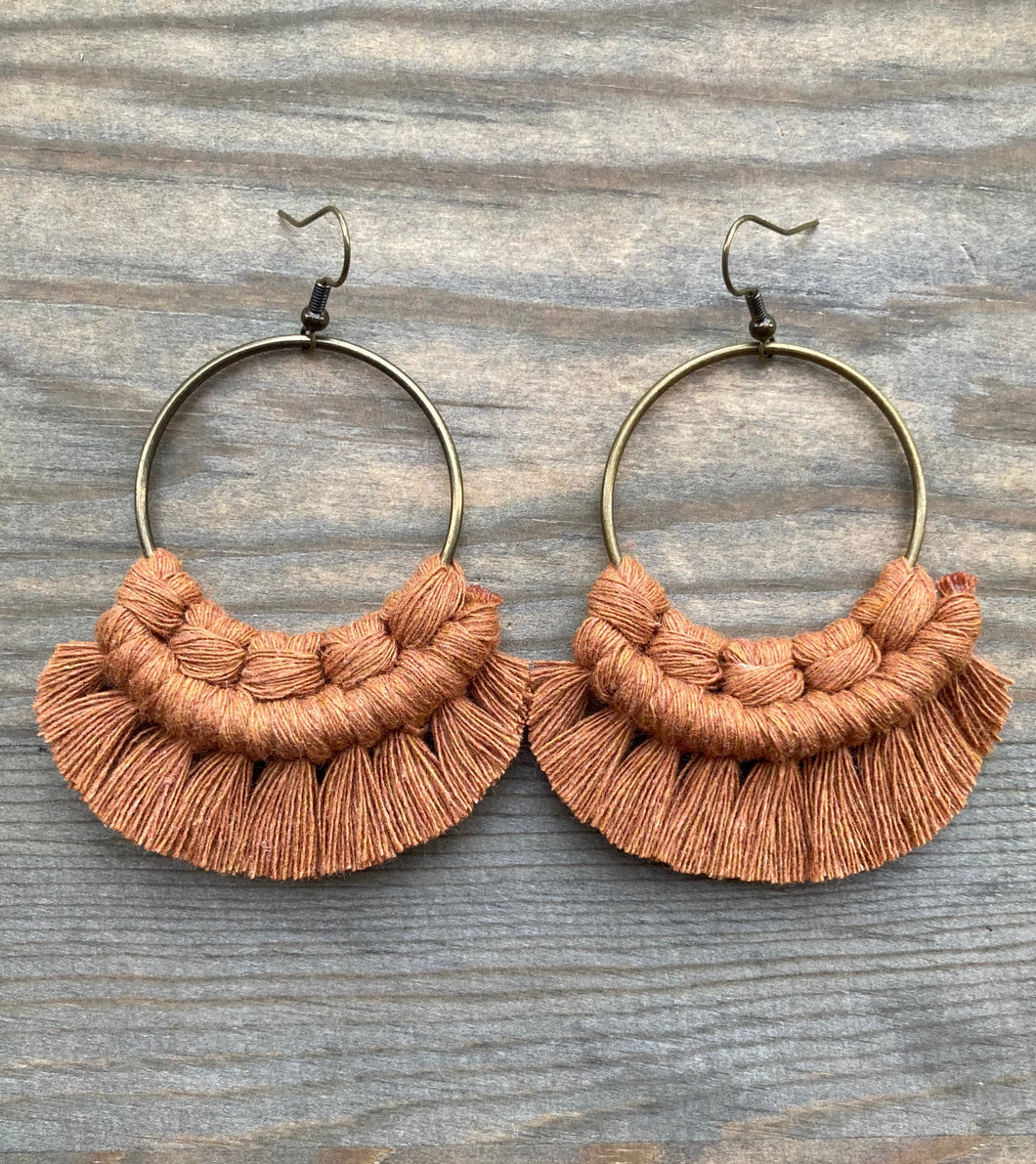 Large Fringe Earrings - Cinnamon & Bronze