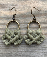 Load image into Gallery viewer, Micro Fringe Round Earrings - Avocado Green &amp; Bronze
