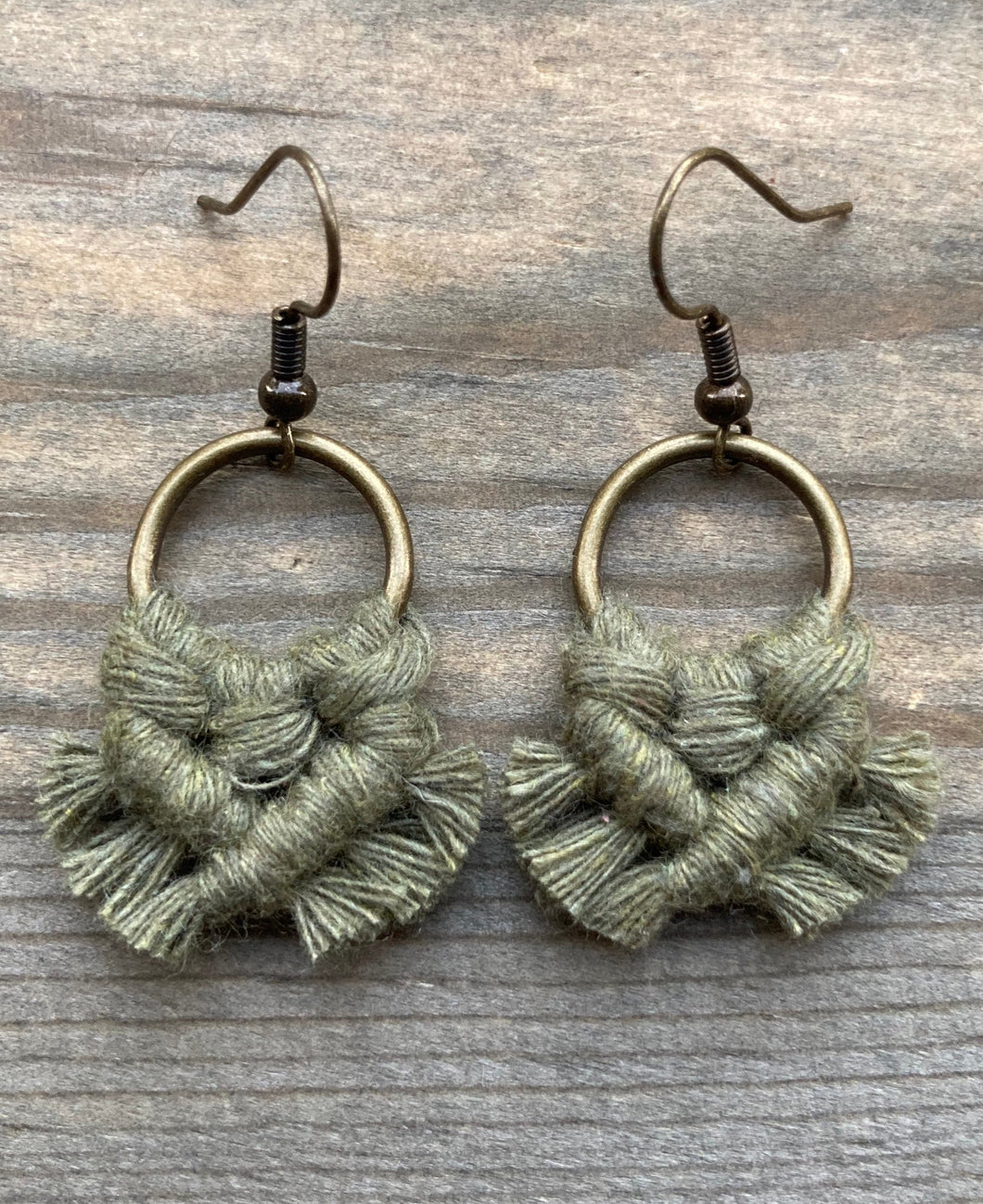 Micro Fringe Round Earrings - Avocado Green & Bronze