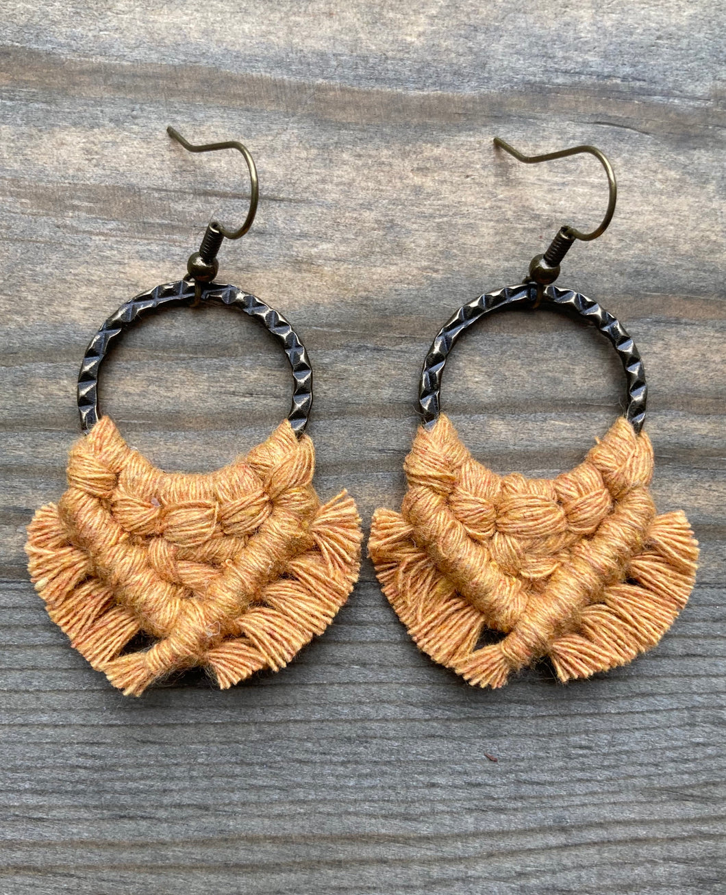 Small Square Fringe Earrings - Marigold & Bronze