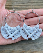 Load image into Gallery viewer, Large Square Knot Earrings - Light Gray &amp; Silver
