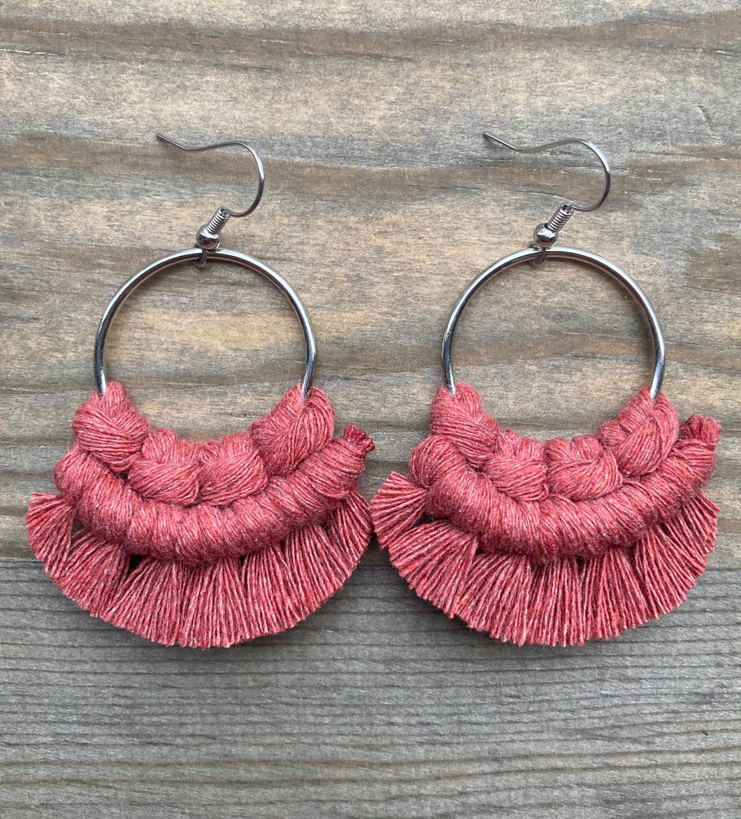 Small Fringe Earrings - Pomegranate & Silver