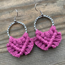 Load image into Gallery viewer, Small Square Knot Earrings - Berry Pink &amp; Silver

