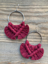 Load image into Gallery viewer, Large Square Knot Earrings - Burgundy &amp; Silver
