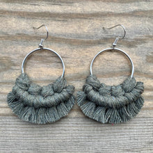 Load image into Gallery viewer, Small Macrame Earrings - Army Green &amp; Silver
