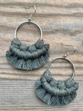 Load image into Gallery viewer, Small Macrame Earrings - Army Green &amp; Silver
