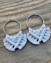 Load image into Gallery viewer, Large Square Knot Earrings - Light Gray &amp; Silver
