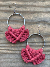 Load image into Gallery viewer, Medium Square Knot Fringe Earrings - Dark Rose Pink
