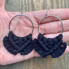 Load image into Gallery viewer, Large Square Knot Earrings - Black &amp; Silver
