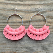 Load image into Gallery viewer, Large Fringe Earrings - Coral &amp; Silver
