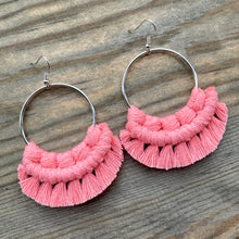 Load image into Gallery viewer, Large Fringe Earrings - Coral &amp; Silver
