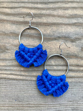 Load image into Gallery viewer, Medium Square Knot Fringe Earrings - Cobalt Blue &amp; Silver
