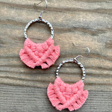 Load image into Gallery viewer, Small Square Knot Fringe Earrings - Coral &amp; Silver
