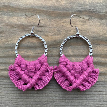 Load image into Gallery viewer, Small Square Knot Earrings - Berry Pink &amp; Silver
