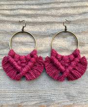 Load image into Gallery viewer, Large Square Knot Earrings - Burgundy &amp; Bronze
