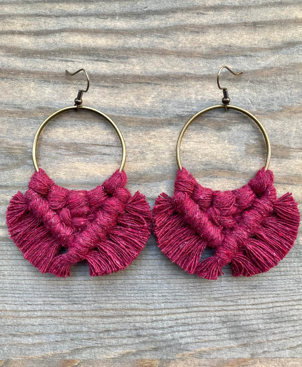 Large Square Knot Earrings - Burgundy & Bronze