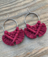 Load image into Gallery viewer, Large Square Knot Earrings - Burgundy &amp; Silver
