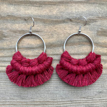 Load image into Gallery viewer, Small Macrame Earrings - Burgundy and Silver
