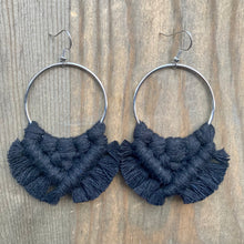 Load image into Gallery viewer, Large Square Knot Earrings - Black &amp; Silver
