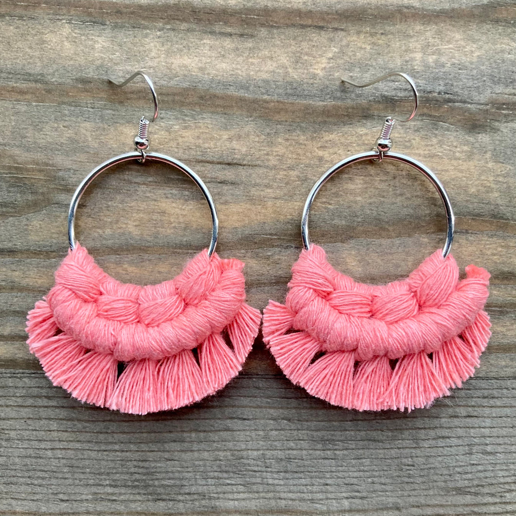 Small Fringe Earrings - Coral & Silver