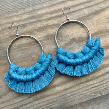 Load image into Gallery viewer, Large Fringe Earrings - Ocean Blue &amp; Silver
