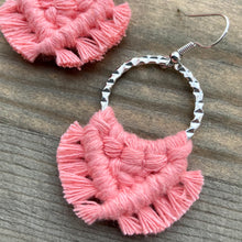 Load image into Gallery viewer, Small Square Knot Fringe Earrings - Coral &amp; Silver
