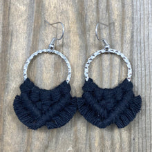 Load image into Gallery viewer, Small Square Knot Fringe Earrings - Black &amp; Silver
