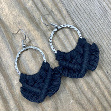 Load image into Gallery viewer, Small Square Knot Fringe Earrings - Black &amp; Silver
