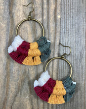 Load image into Gallery viewer, Multicolored Fringe Earrings - Burgundy, Marigold, Army Green &amp; Bronze
